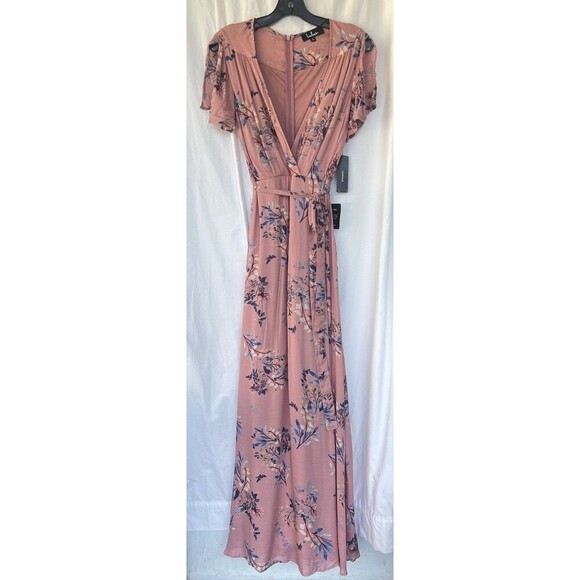 Lulu’s Pink Fiorire Rose Floral Print Faux Wrap Long Maxi Dress Romantic Small - Picture 6 of 11